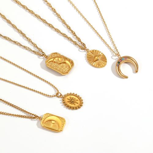 Stainless Steel smycken halsband, 304 rostfritt stål, mode smycken & med strass, gyllene, Säljs av PC