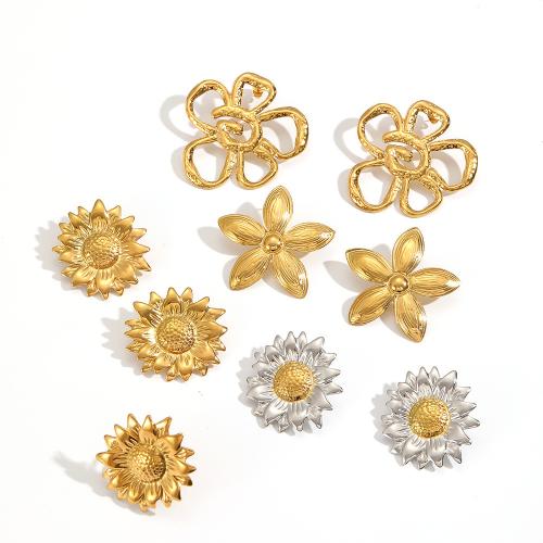 Nerezová ocel náušnice, 304 Stainless Steel, Květina, módní šperky, více barev na výběr, Prodáno By Pair