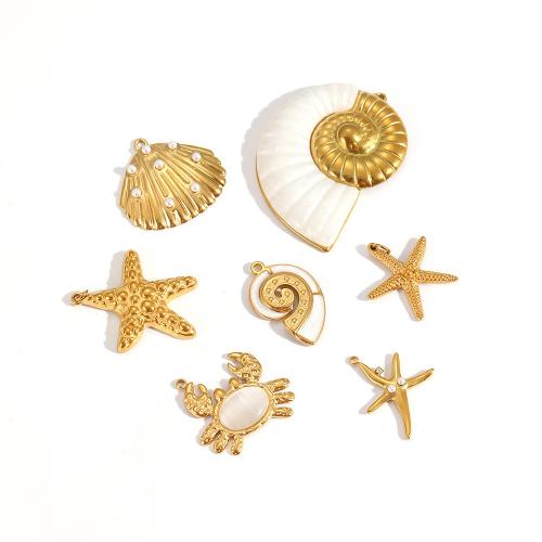 Nerezová ocel Šperky Přívěsky, 304 Stainless Steel, s Kočky Eye & Skořápka & Plastové Pearl, DIY, zlatý, Prodáno By PC