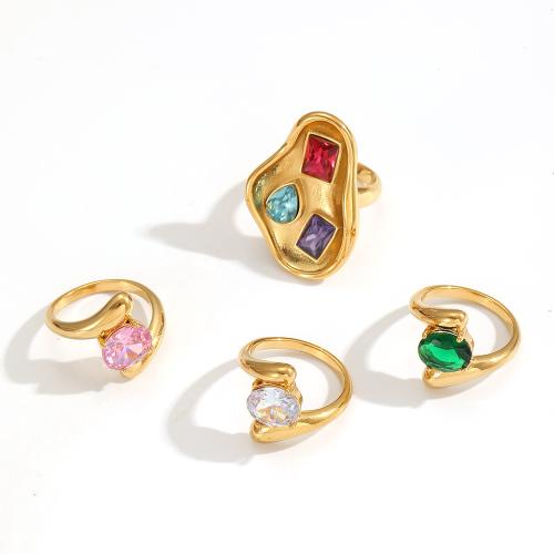 Cubic Zirconia nerezové prst prsten, 304 Stainless Steel, Chléb, á, módní šperky & micro vydláždit kubické zirkony, více barev na výběr, Prodáno By PC