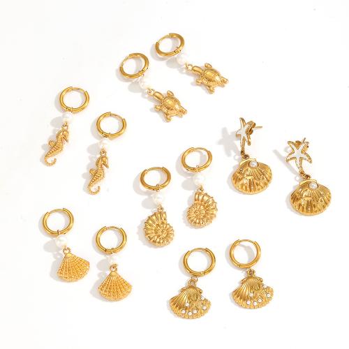 Orecchino di goccia in acciaio inox, 304 acciaio inox, with perla in plastica, placcato, gioielli di moda & Micro spianare cubic zirconia, nessuno, Venduto da coppia