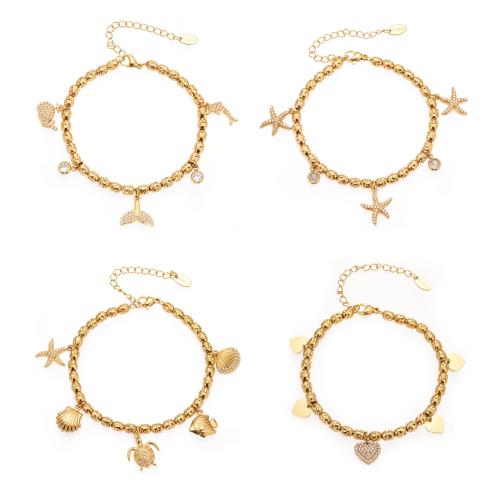 Bijoux bracelet en acier inoxydable, Acier inoxydable 304, Plaqué or 18K, styles différents pour le choix & pavé de micro zircon & pour femme, Vendu par PC