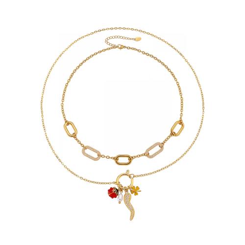 Cubic Zirconia Stainless Steel smycken, 304 rostfritt stål, med Freshwater Pearl, 18K guldpläterad, olika stilar för val & micro bana cubic zirconia & för kvinna & emalj, Säljs av PC