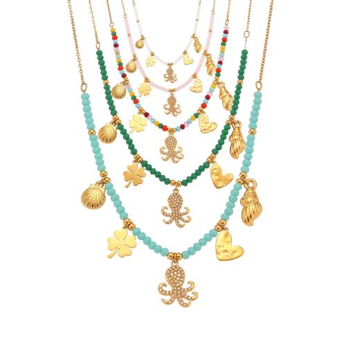 Nerezová ocel šperky náhrdelník, 304 Stainless Steel, s Přírodní kámen, módní šperky & micro vydláždit kubické zirkony & pro ženy, více barev na výběr, Prodáno By PC