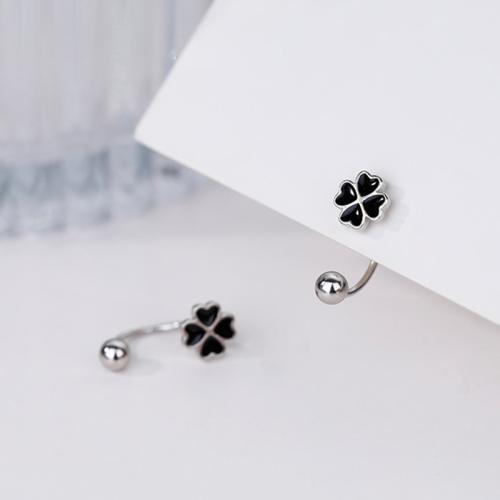 925 Sterling Silver Stud Earring, Four Leaf Clover, för kvinna & emalj, 8x15mm, Säljs av Par