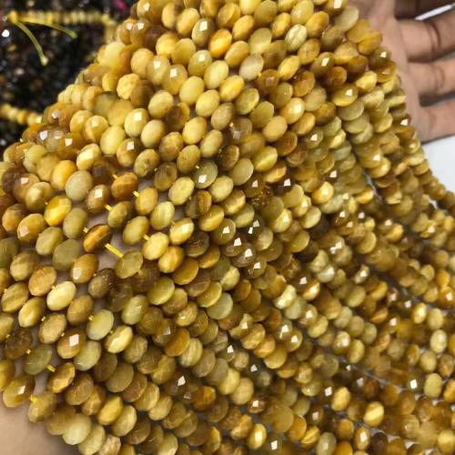 Tiger Eye pärlor, Abacus, polerad, DIY & olika storlek för val & fasetterad, guld, Såld Per Ca 35-40 cm Strand