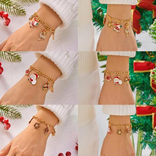 Vánoční prázdniny náramek, Zinek, s Plastové Pearl, barva pozlacený, Vánoční design & smalt & s drahokamu, více barev na výběr, Prodáno By PC