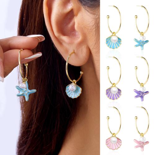 asymetrické náušnice, Zinek, s Plastové Pearl, barva pozlacený, módní šperky & smalt, více barev na výběr, Prodáno By Pair