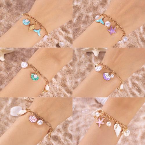 Bhlaosc Jewelry Bracelet, Sinc Alloy, le Shell, dath an óir plated, jewelry faisin & cruan, dathanna níos mó le haghaidh rogha, Díolta De réir PC