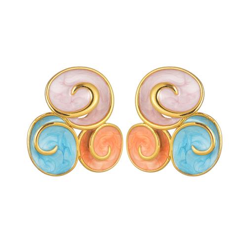 Brincos de garanhão de aço inoxidável, Aço inoxidável 304, cromado de cor dourada, para mulher & esmalte & vazio, multi colorido, vendido por par