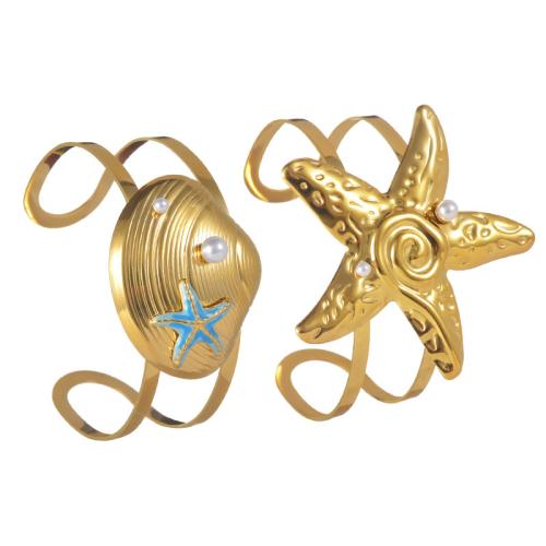 304 Stainless Steel Ranneke rannerengas, kanssa Muovi Pearl, päällystetty, eri tyylejä valinta & naiselle & emali & ontto, kultainen, Myymät PC