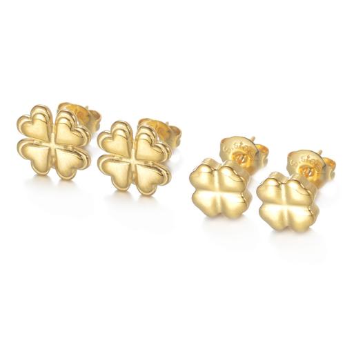 Brincos de garanhão de aço inoxidável, Aço inoxidável 304, Trevo de quatro folhas, 18K banhado a ouro, joias de moda & Vario tipos a sua escolha & para mulher, vendido por par