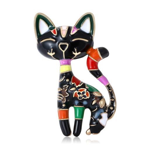 zománc Bross, Cink ötvözet, Macska, galvanizált, divat ékszerek, több színt a választás, 42x42mm, Által értékesített PC