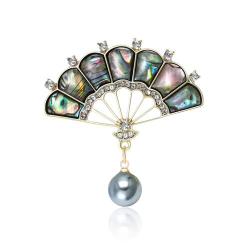 Shell Brosch, Zink Alloy, med Havsöra, Fläkt, plated, mode smycken & med strass, blandade färger, Säljs av PC