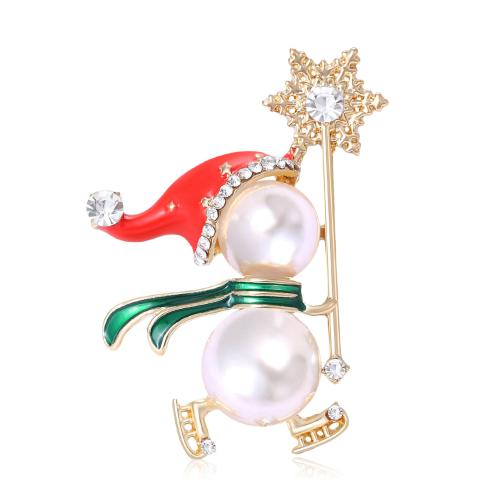 Vánoční Brože, Zinek, s Plastové Pearl, Sněhulák, Vánoční design & módní šperky & smalt & s drahokamu, smíšené barvy, Prodáno By PC