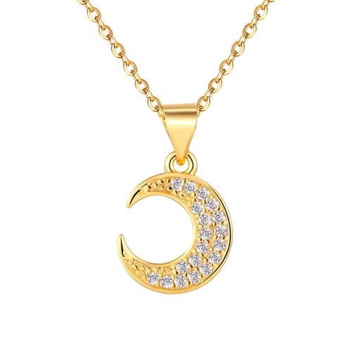 Collier en laiton cubique Zircon Micro Pave, avec 5cm chaînes de rallonge, lune, bijoux de mode & pavé de micro zircon & pour femme, plus de couleurs à choisir, Longueur 45 cm, Vendu par PC