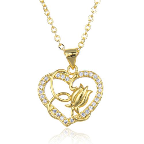 Collier en laiton cubique Zircon Micro Pave, avec 5cm chaînes de rallonge, coeur, pavé de micro zircon & pour femme & creux, plus de couleurs à choisir, Longueur 45 cm, Vendu par PC