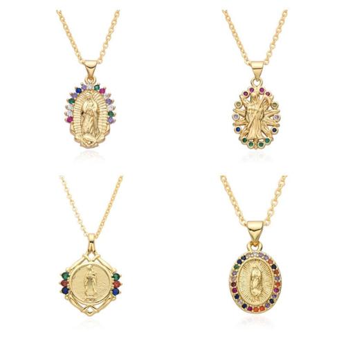 Collier en laiton cubique Zircon Micro Pave, avec 5cm chaînes de rallonge, Plaqué or 18K, styles différents pour le choix & pavé de micro zircon & pour femme, Longueur 45 cm, Vendu par PC