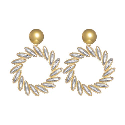 Boucle d'oreille goutte inox, Acier inoxydable 304, Placage, bijoux de mode & pour femme & avec strass, doré, Vendu par paire