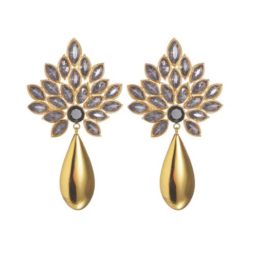 Nerezová ocel Drop náušnice, 304 Stainless Steel, módní šperky & pro ženy & s drahokamu, zlatý, Prodáno By Pair