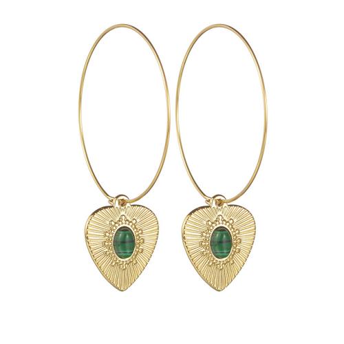 Nerezová ocel Drop náušnice, 304 Stainless Steel, s Syntetický Turquoise, Srdce, módní šperky & pro ženy, zlatý, Prodáno By Pair