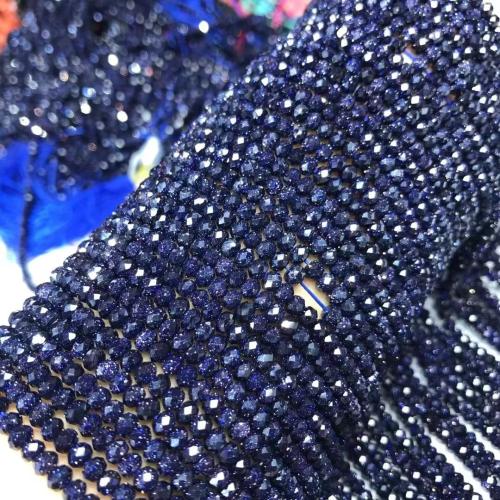 Blå Goldstone Pärlor, polerad, naturliga & DIY & fasetterad, 3x4mm, Såld Per Ca 35-40 cm Strand