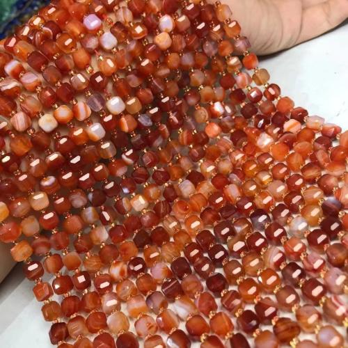 Naturliga Botswana Agate Pärlor, Square, DIY, röd, 7x7mm, Såld Per Ca 35-40 cm Strand
