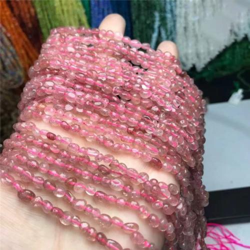 Šperky korálky přírodní křemenné, Strawberry Quartz, Nuggets, DIY, 5x7mm, Prodáno za Cca 35-40 cm Strand