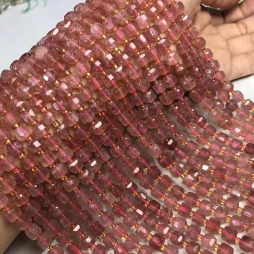 Šperky korálky přírodní křemenné, Strawberry Quartz, Náměstí, DIY, 7x7mm, Prodáno za Cca 35-40 cm Strand
