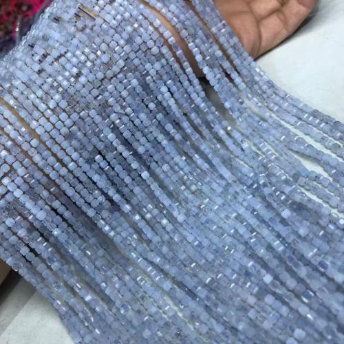 Naturliga blå agat pärlor, Square, DIY, 3x3mm, Såld Per Ca 35-40 cm Strand