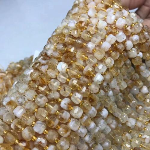 Šperky korálky přírodní křemenné, Přírodní Quartz, Náměstí, DIY, žlutý, 7x7mm, Prodáno za Cca 35-40 cm Strand