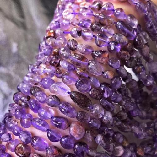 Šperky korálky přírodní křemenné, Fialový + Phantom + křemen, Nuggets, DIY, 6x8mm, Prodáno za Cca 35-40 cm Strand