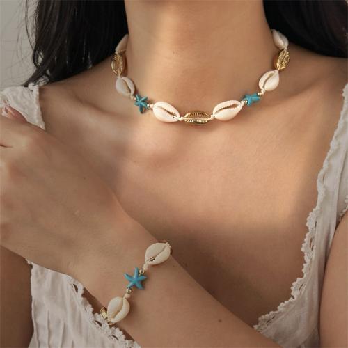 シェルジュエリーセット, ブレスレット & ネックレス, 亜鉛合金, とともに 貝 & 樹脂, ゴールドメッキ, ファッションジュエリー, 無色, 売り手 セット