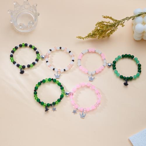 Bracelet de perles de verre, alliage de zinc, avec Des billes de verre, Placage de couleur d'or, bijoux de mode & avec strass, plus de couleurs à choisir, Vendu par PC