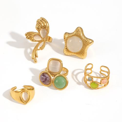 Prst prsten z nerezové oceli, 304 Stainless Steel, s Kočky Eye, á, módní šperky & různé styly pro výběr & pro ženy, zlatý, Prodáno By PC