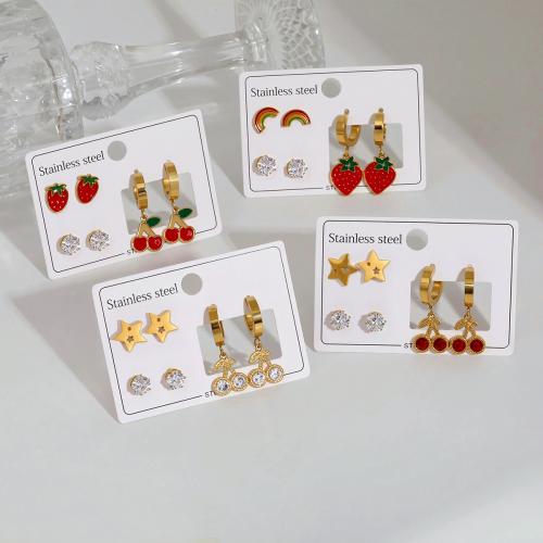 Boucle d'oreille goutte inox, Acier inoxydable 304, Plaqué or 18K, trois pièces & styles différents pour le choix & pour femme & émail & avec strass, Vendu par fixé