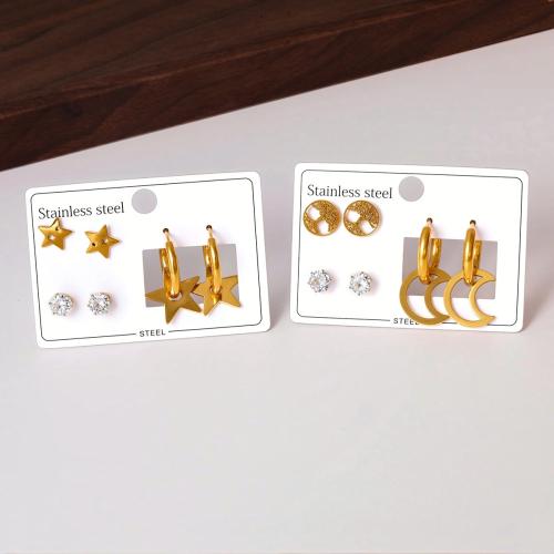 Boucle d'oreille goutte inox, Acier inoxydable 304, Placage, trois pièces & styles différents pour le choix & pour femme & avec strass, doré, Vendu par fixé