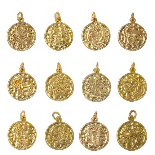 Bijoux pendentifs en laiton, 12 Signes du Zodiaque, Placage de couleur d'or, DIY, doré, protéger l'environnement, sans nickel, plomb et cadmium, Vendu par PC