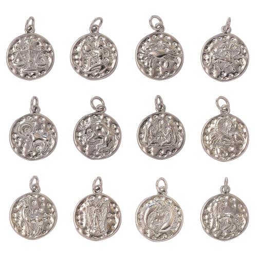 Bijoux pendentifs en laiton, 12 Signes du Zodiaque, Placage de couleur argentée, DIY, argent, protéger l'environnement, sans nickel, plomb et cadmium, Vendu par PC