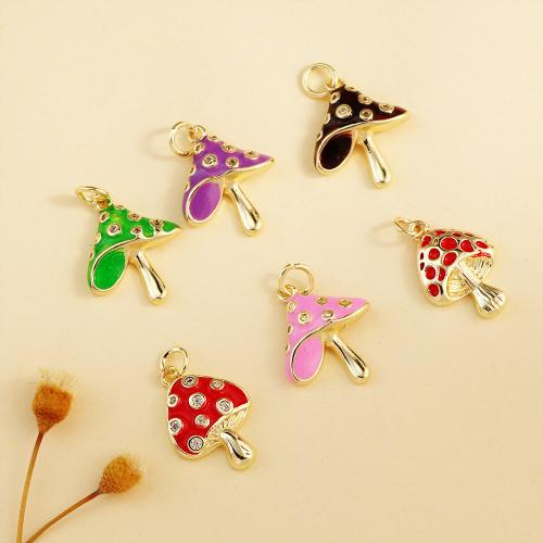 Cubique Pendentif en laiton zircon pavent, champignon, Placage, DIY & pavé de micro zircon & émail, plus de couleurs à choisir, protéger l'environnement, sans nickel, plomb et cadmium, Vendu par PC