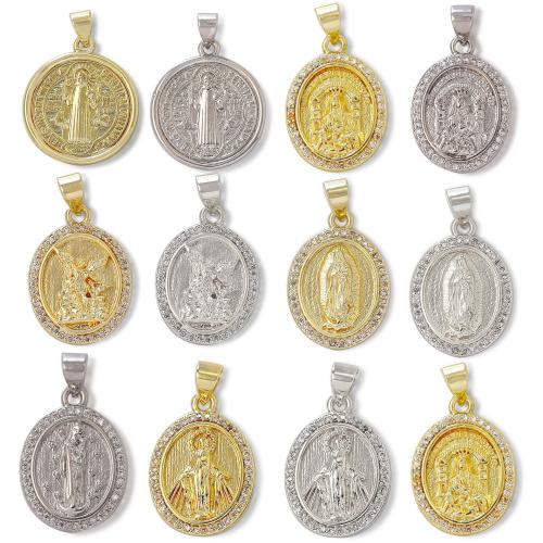 Cubique Pendentif en laiton zircon pavent, Rond, Placage, DIY & pavé de micro zircon, plus de couleurs à choisir, protéger l'environnement, sans nickel, plomb et cadmium, Vendu par PC