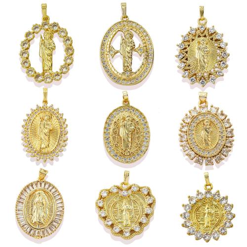 Cubique Pendentif en laiton zircon pavent, Rond, Placage, DIY & pavé de micro zircon, doré, protéger l'environnement, sans nickel, plomb et cadmium, Vendu par PC