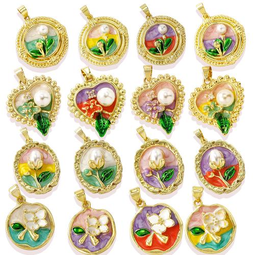 Bijoux pendentifs en laiton, Placage, DIY & pavé de micro zircon & émail, plus de couleurs à choisir, Vendu par PC