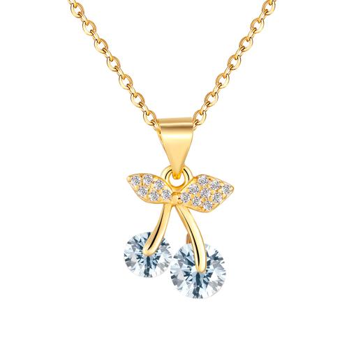 Blås Collier, Mässing, med Kristall, med 5cm extender kedja, Körsbär, mode smycken & för kvinna & med strass, fler färger för val, Längd 45 cm, Säljs av PC