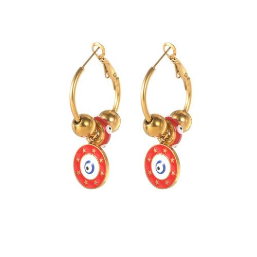 Boucles d'oreilles Mal Eye, Acier inoxydable 304, Placage, bijoux de mode & pour femme & émail, doré, Vendu par paire