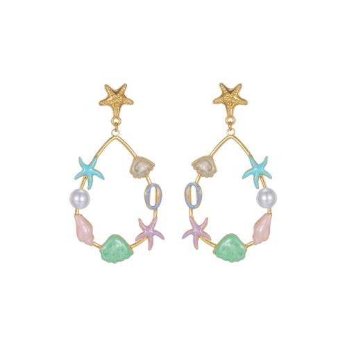 Nerezová ocel Drop náušnice, 304 Stainless Steel, s Plastové Pearl, módní šperky & pro ženy & smalt, zlatý, Prodáno By Pair