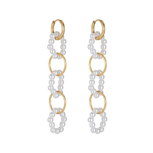 Nerezová ocel Drop náušnice, 304 Stainless Steel, s Plastové Pearl, 18K pozlacené, módní šperky & pro ženy, Prodáno By Pair