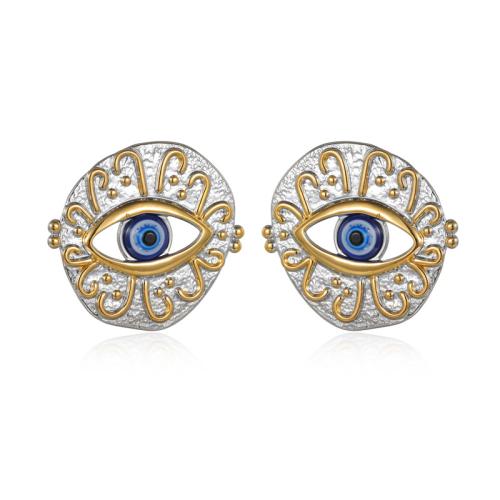 Boucles d'oreilles Mal Eye, Acier inoxydable 304, Placage, pour femme & émail & creux, argent, Vendu par paire