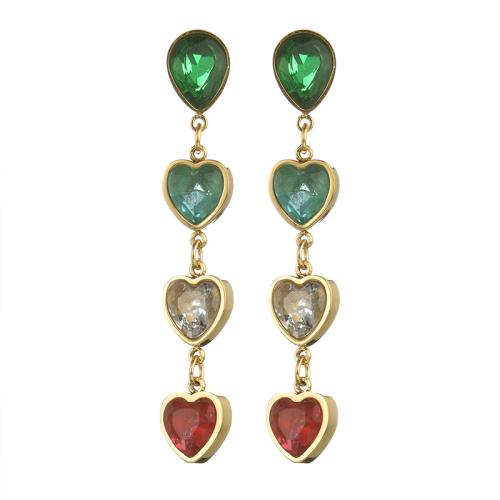 Nerezová ocel Drop náušnice, 304 Stainless Steel, Srdce, módní šperky & micro vydláždit kubické zirkony & pro ženy, zlatý, Prodáno By Pair