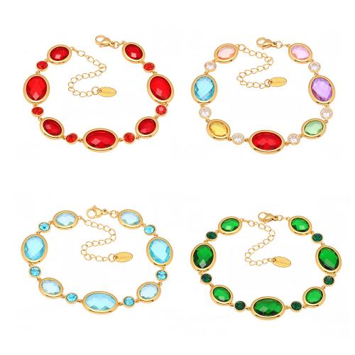 Bracelet de perles de verre, Acier inoxydable 304, avec Pierre de verre, Placage, bijoux de mode & pour femme, doré, Vendu par PC